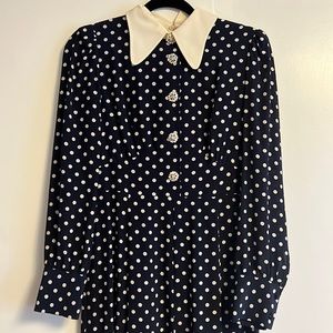 Womens LK Bennett Mathilde Blue And Cream Polka Dot Silk Tea Dress